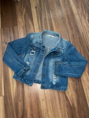 Distressed Blue Denim Jacket - Women's Casual Jean Jacket